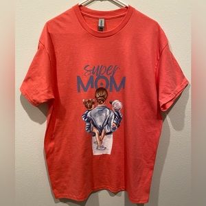 Super Mom T-Shirt Size L 100% Cotton Color Apricot